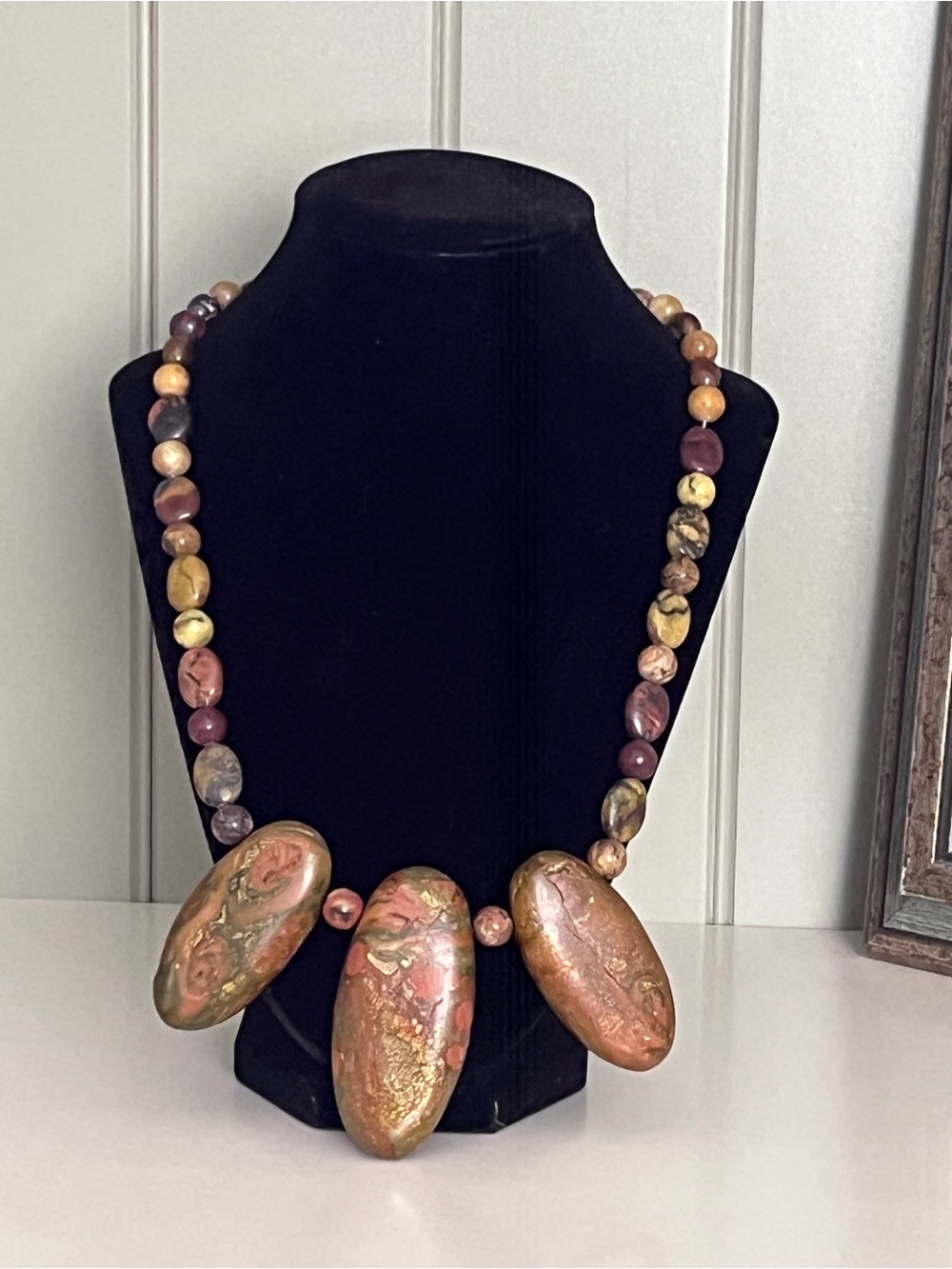 Chunky Beaded Statement Necklace | Large Oval Focal Stones